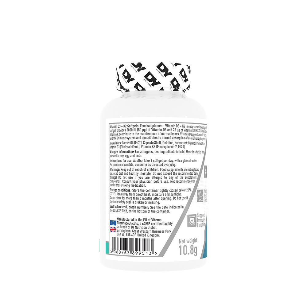 Vitamin D3 + K2 Capsules, 30 / 60 Capsules